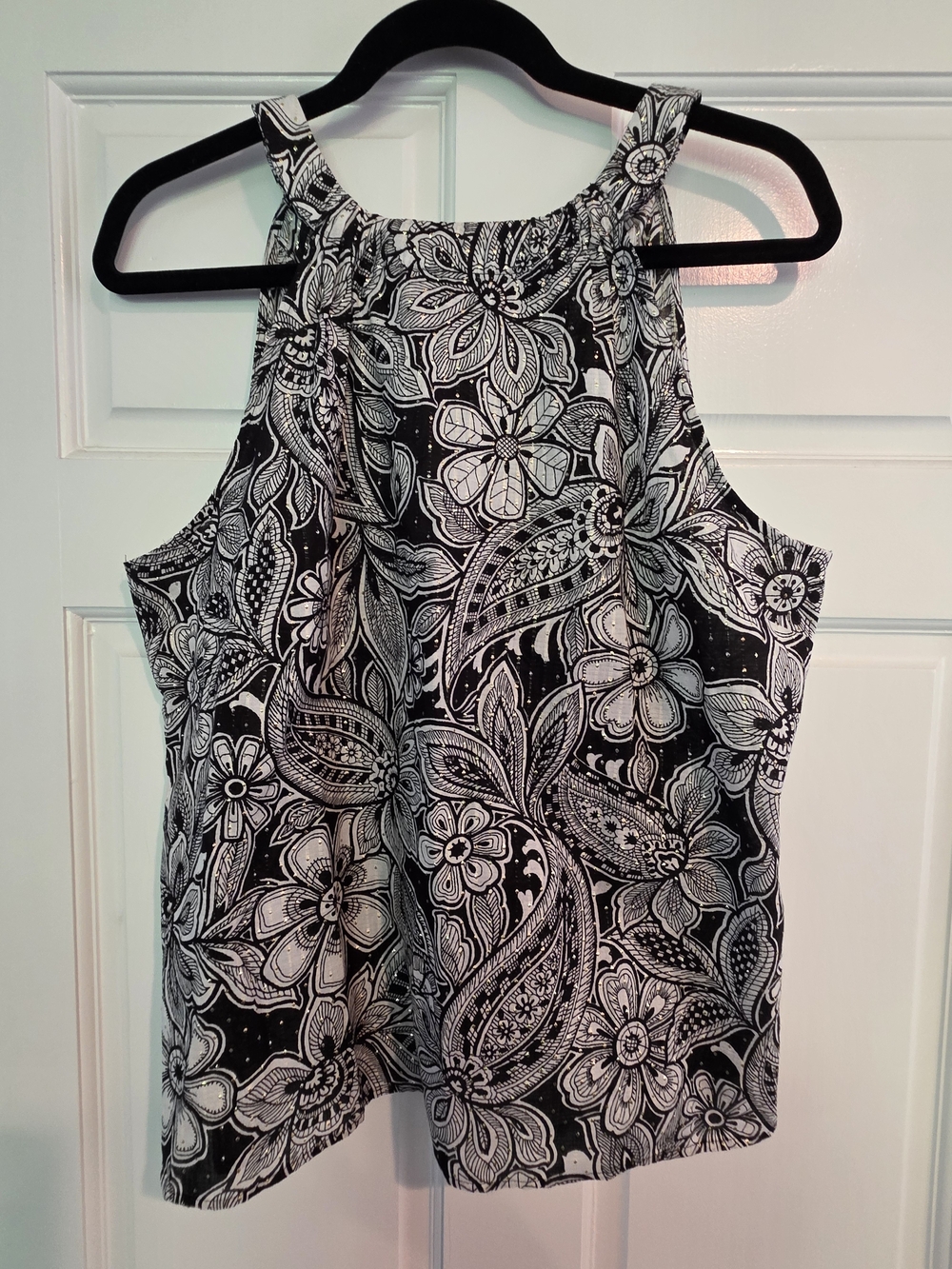 Talbots Black and White Floral Halter